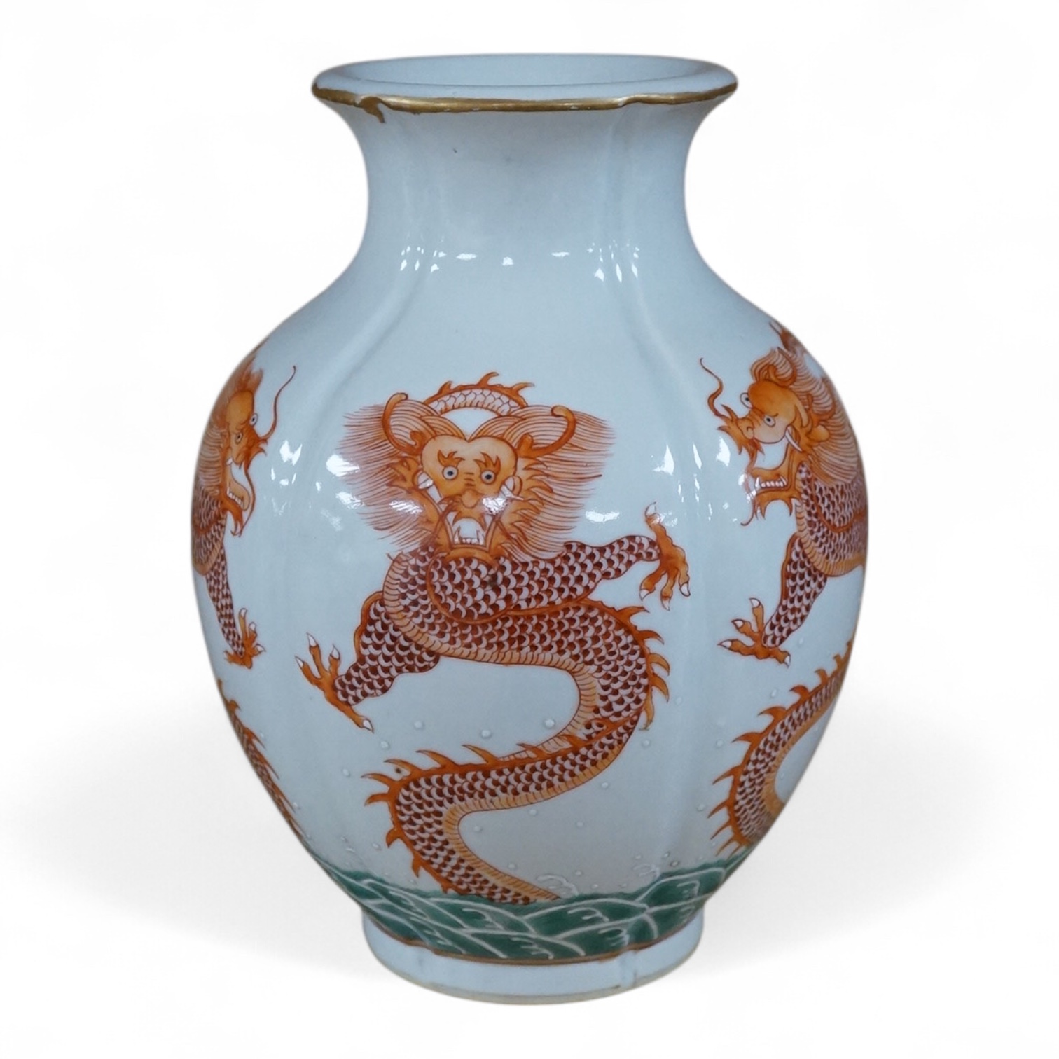 A Chinese porcelain iron red dragon vase, 16cm high